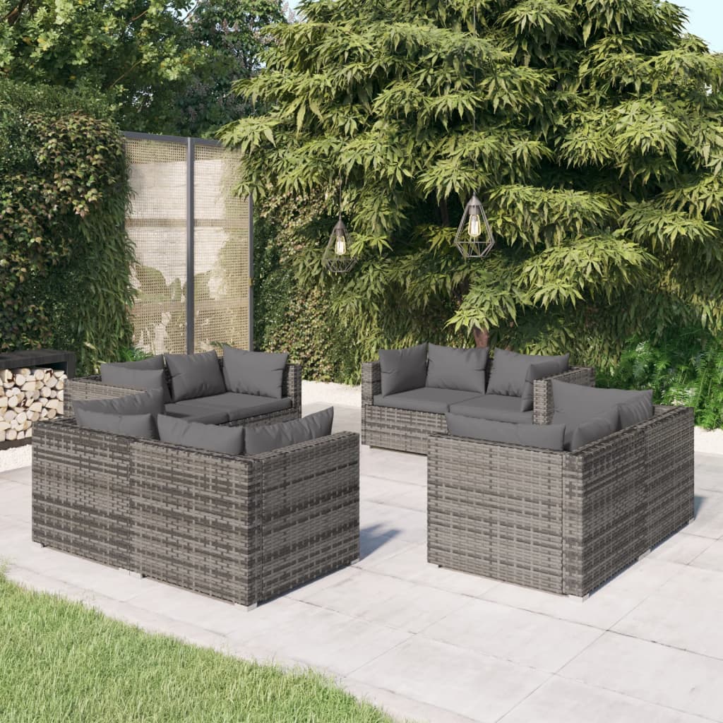 5 Piece Garden Lounge Set With Cushions Poly Rattan Grey