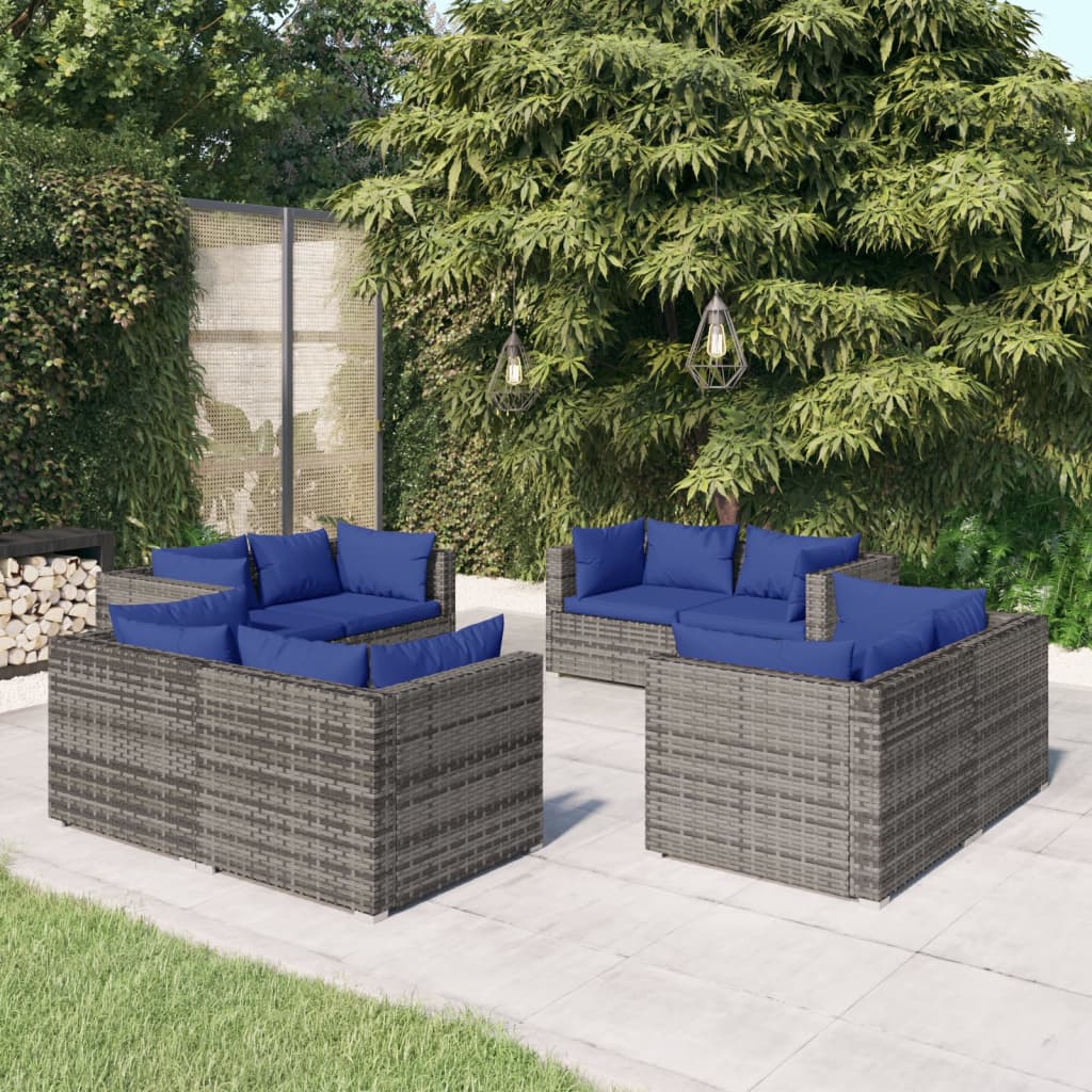 5 Piece Garden Lounge Set With Cushions Poly Rattan Grey