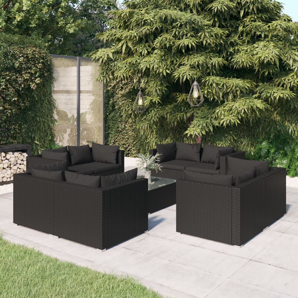 5 Piece Garden Lounge Set With Cushions Poly Rattan Grey
