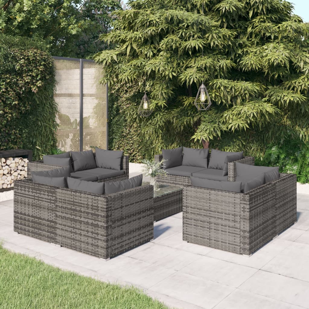 5 Piece Garden Lounge Set With Cushions Poly Rattan Grey
