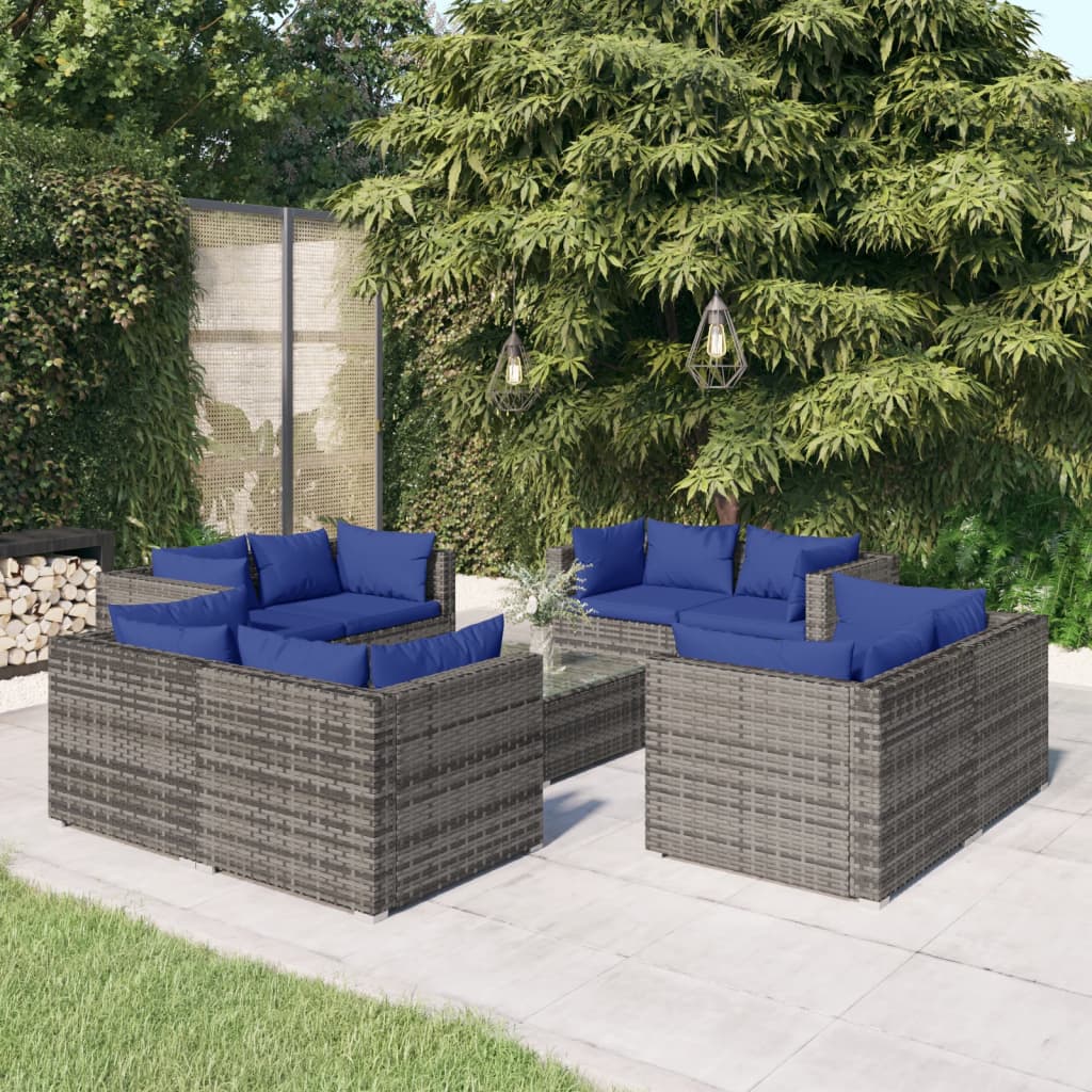 5 Piece Garden Lounge Set With Cushions Poly Rattan Grey