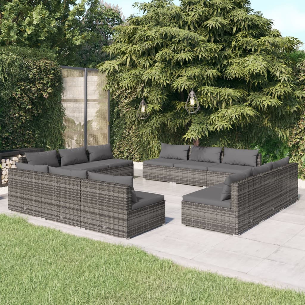 5 Piece Garden Lounge Set With Cushions Poly Rattan Grey