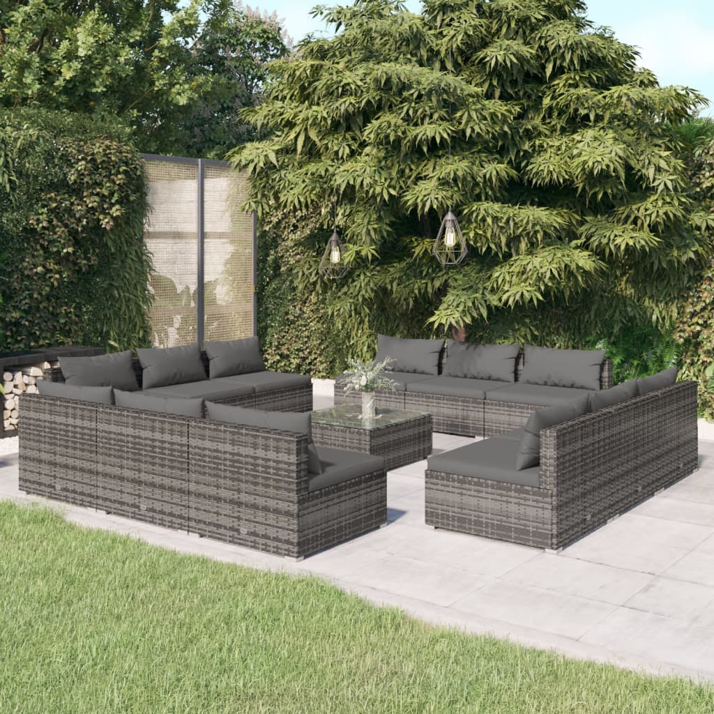 5 Piece Garden Lounge Set With Cushions Poly Rattan Grey