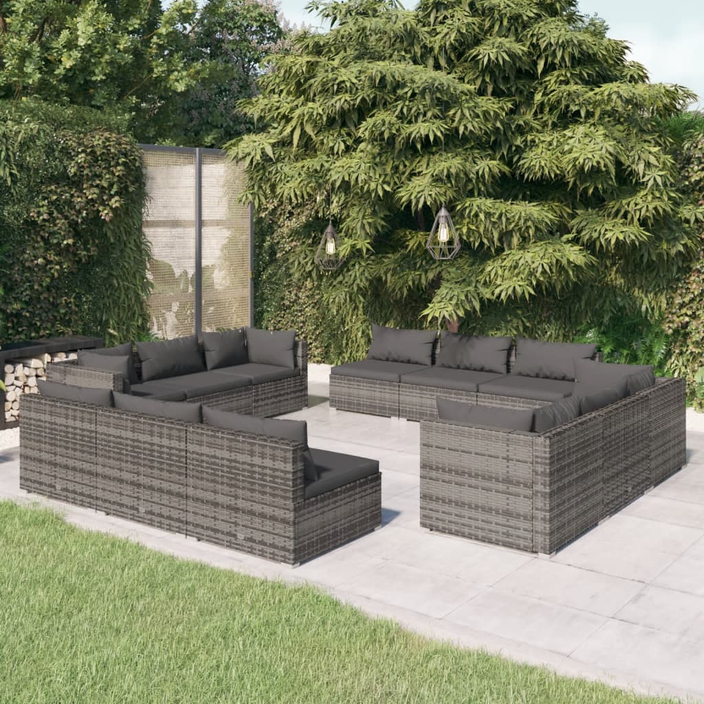 5 Piece Garden Lounge Set With Cushions Poly Rattan Grey