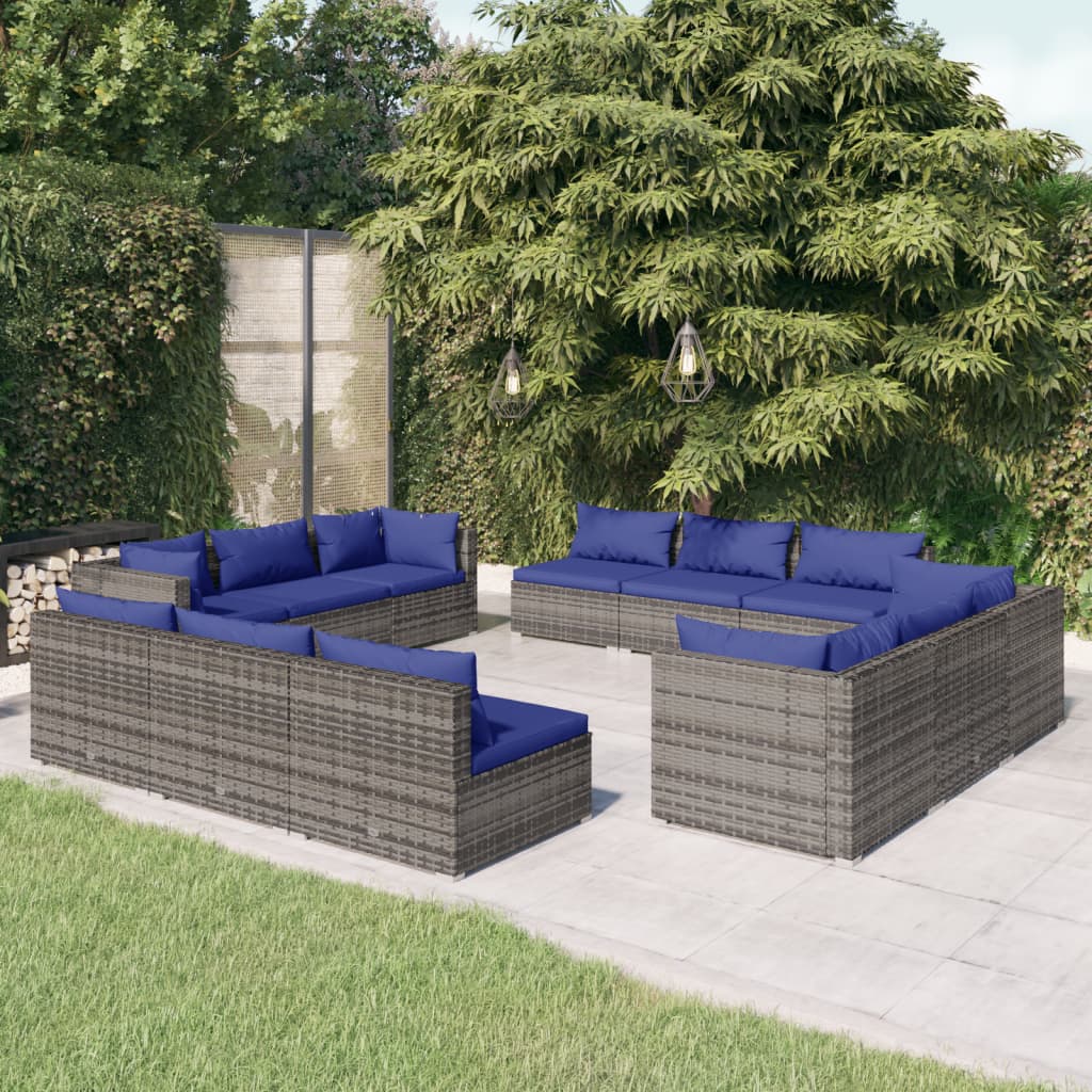 5 Piece Garden Lounge Set With Cushions Poly Rattan Grey