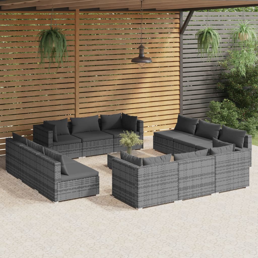5 Piece Garden Lounge Set With Cushions Poly Rattan Grey