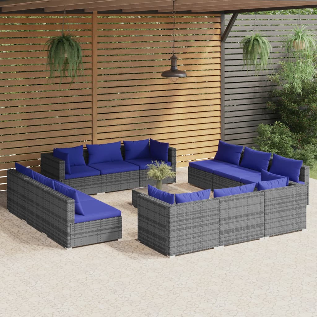 5 Piece Garden Lounge Set With Cushions Poly Rattan Grey