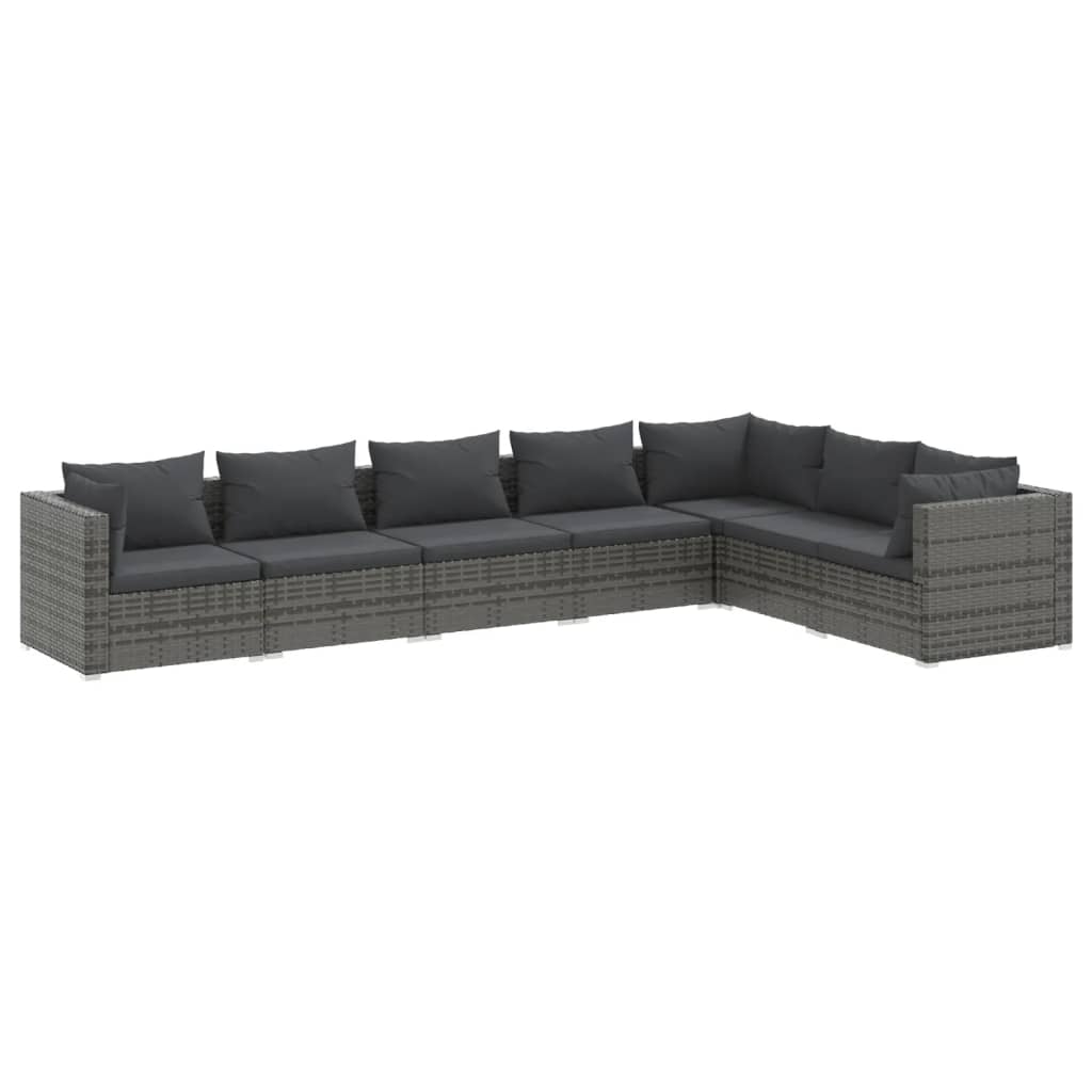 7 Piece Garden Lounge Set With Cushions Poly Rattan Grey