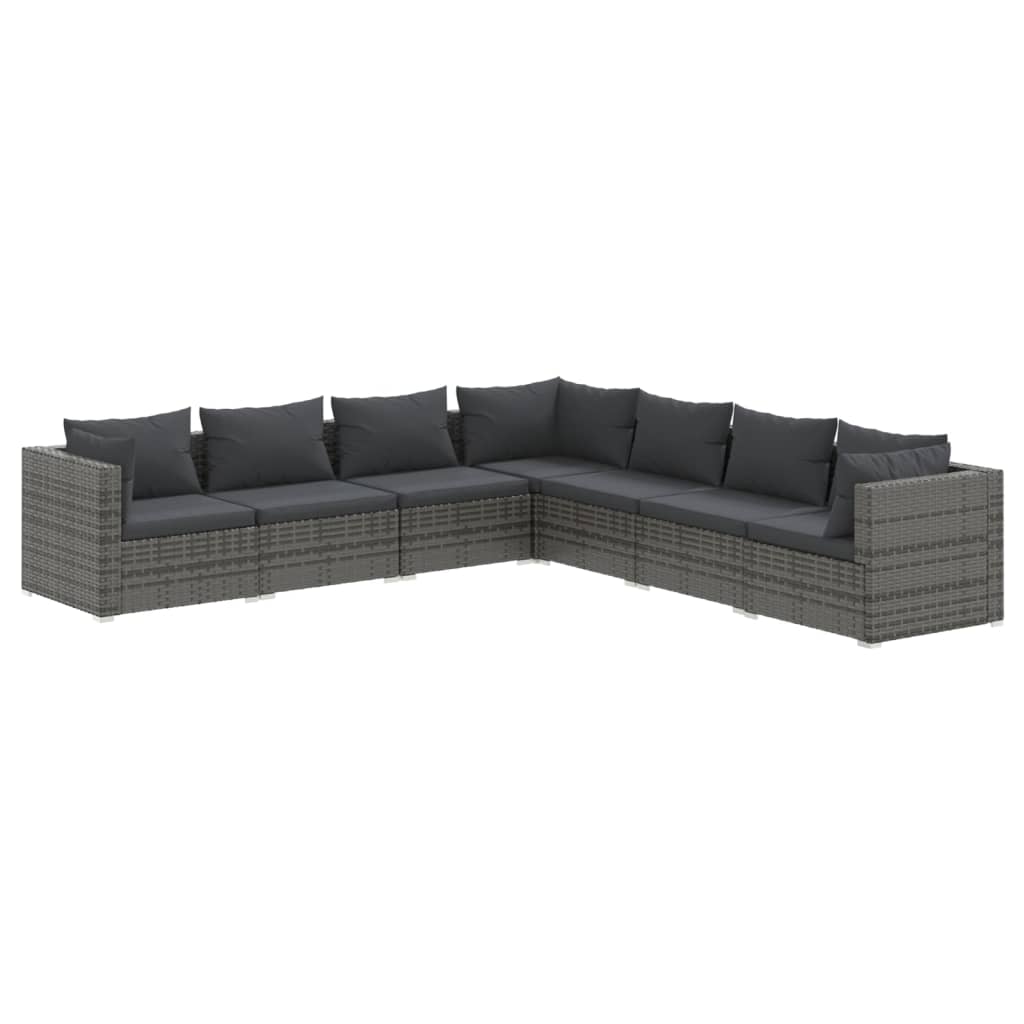 7 Piece Garden Lounge Set With Cushions Poly Rattan Grey