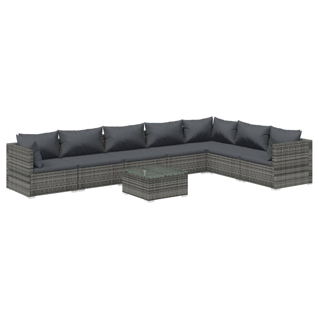 8 Piece Garden Lounge Set With Cushions Poly Rattan Grey