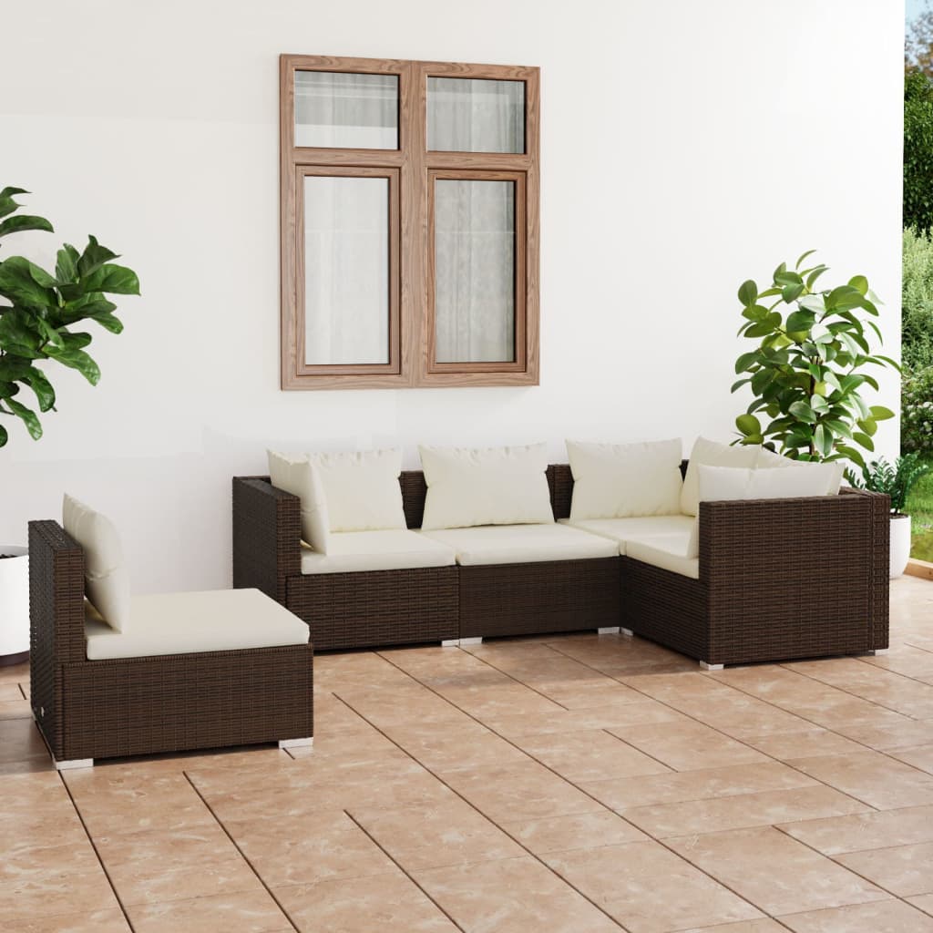 7 Piece Garden Lounge Set With Cushions Poly Rattan Grey