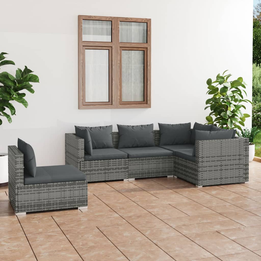 7 Piece Garden Lounge Set With Cushions Poly Rattan Grey