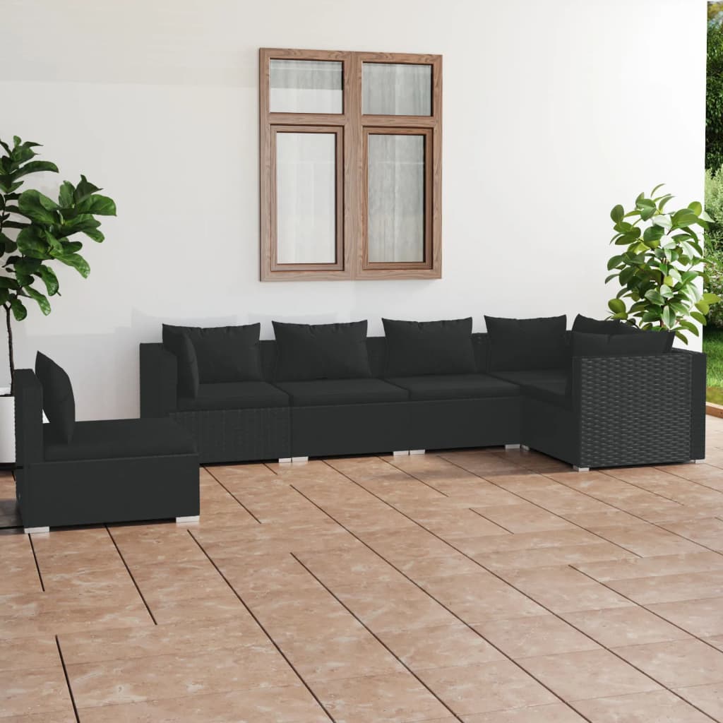 7 Piece Garden Lounge Set With Cushions Poly Rattan Grey