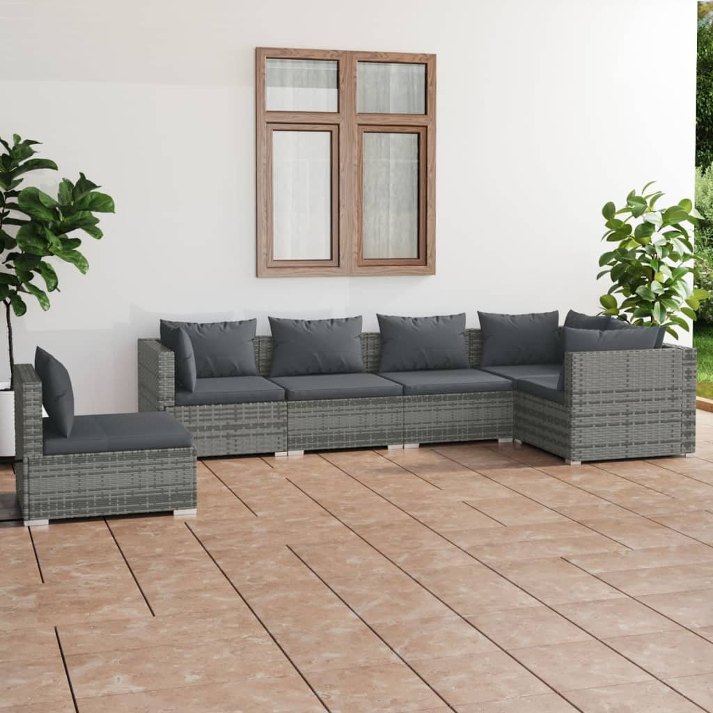 7 Piece Garden Lounge Set With Cushions Poly Rattan Grey