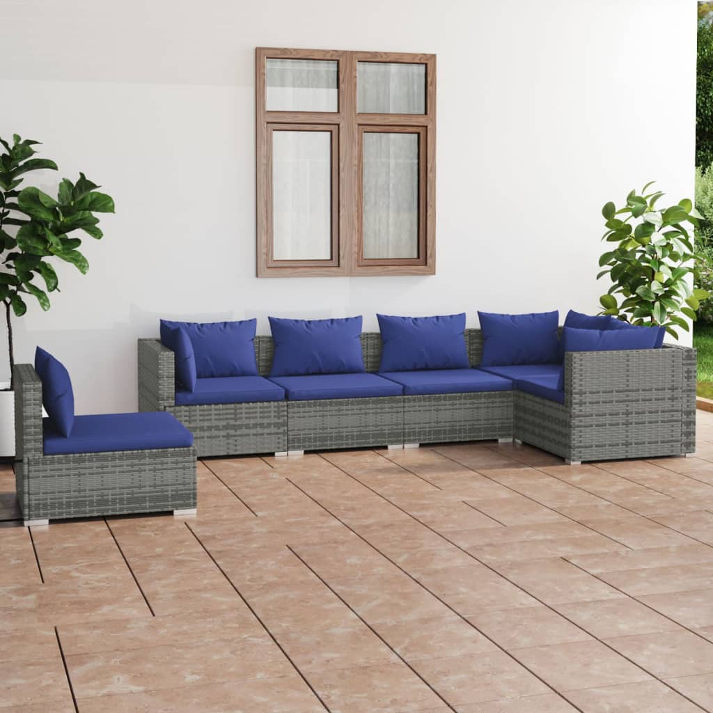 7 Piece Garden Lounge Set With Cushions Poly Rattan Grey