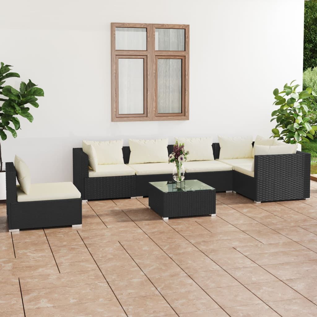 7 Piece Garden Lounge Set With Cushions Poly Rattan Grey
