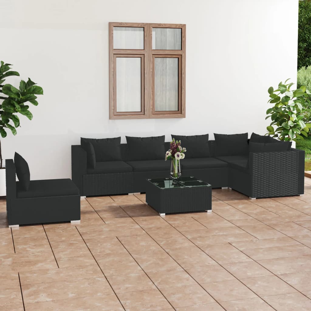 7 Piece Garden Lounge Set With Cushions Poly Rattan Grey
