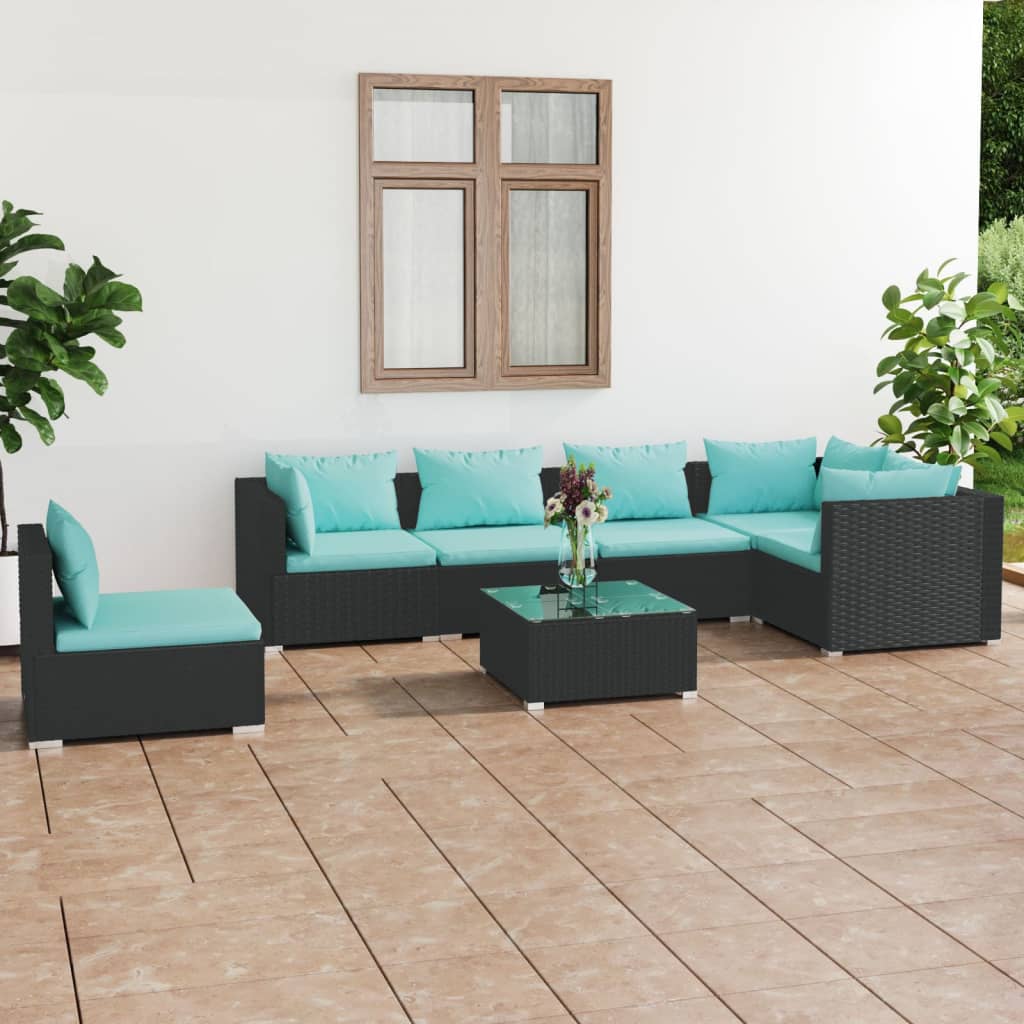 7 Piece Garden Lounge Set With Cushions Poly Rattan Grey