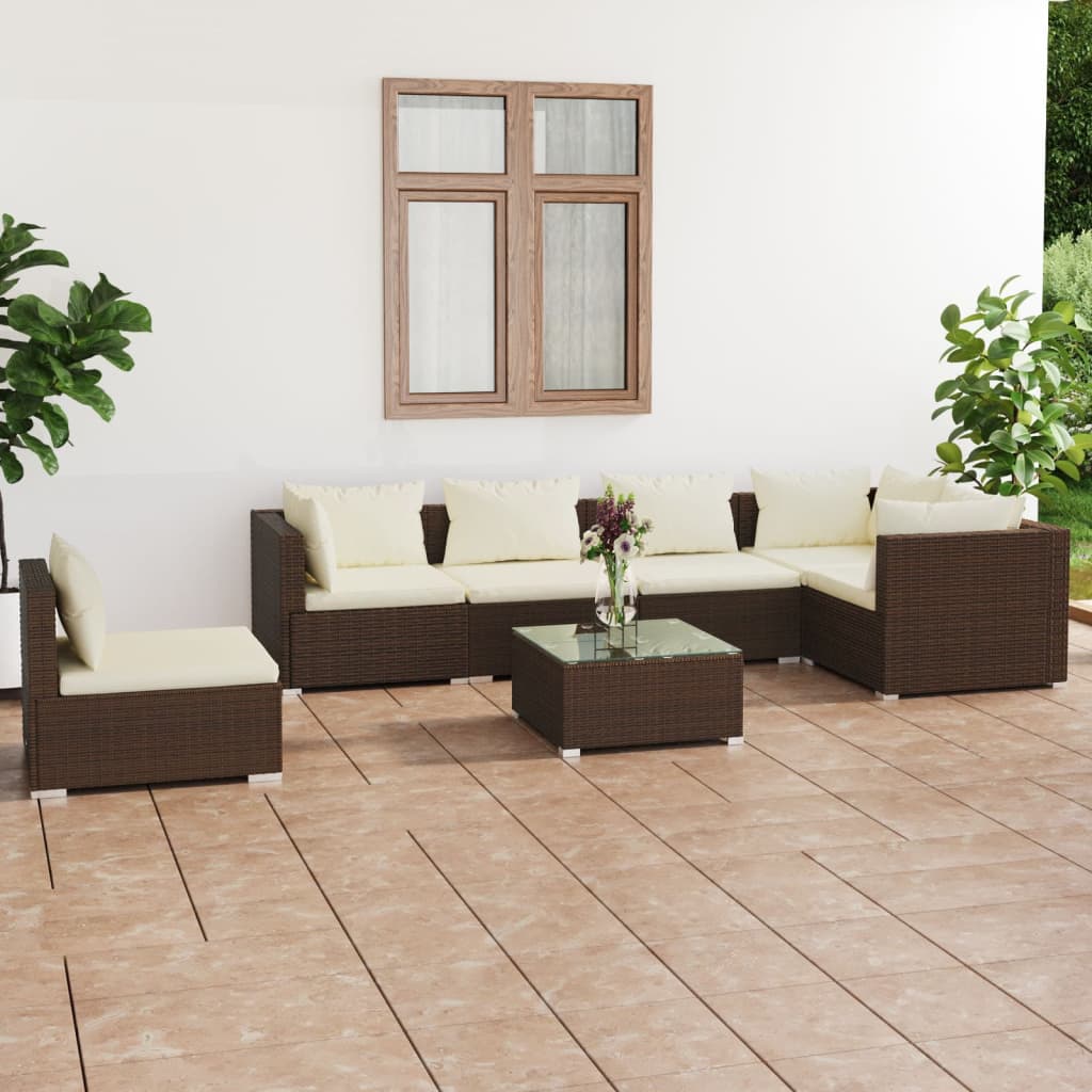 7 Piece Garden Lounge Set With Cushions Poly Rattan Grey