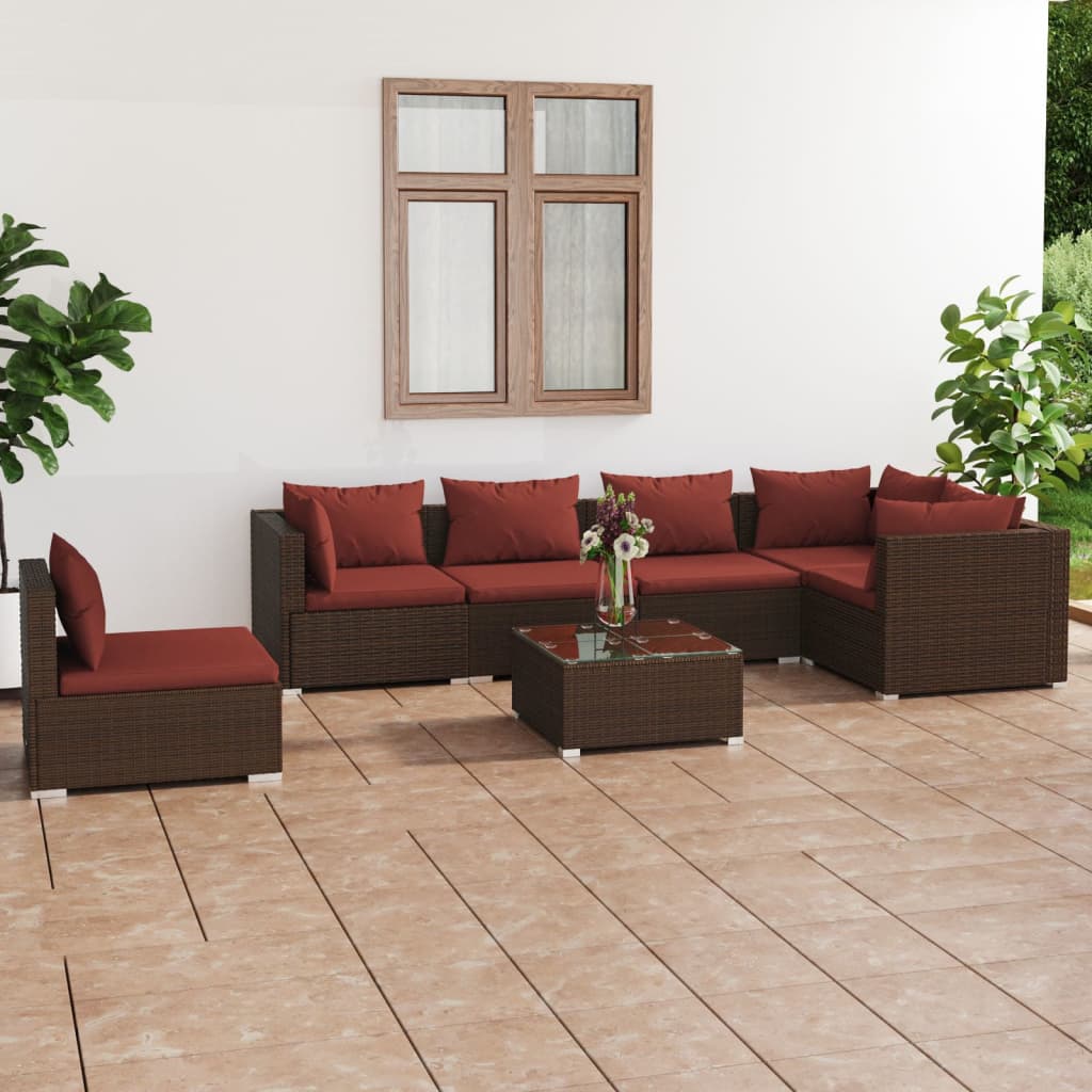 7 Piece Garden Lounge Set With Cushions Poly Rattan Grey