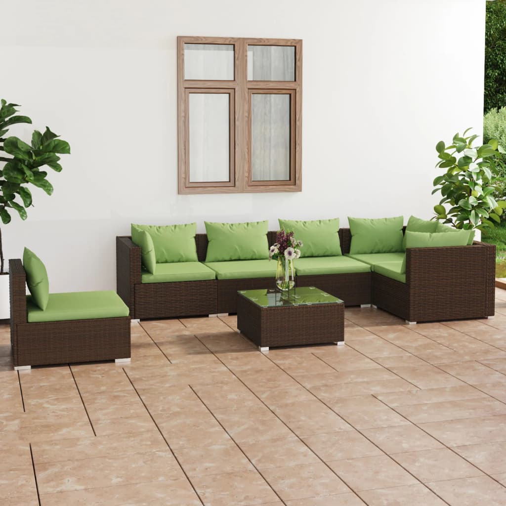 7 Piece Garden Lounge Set With Cushions Poly Rattan Grey