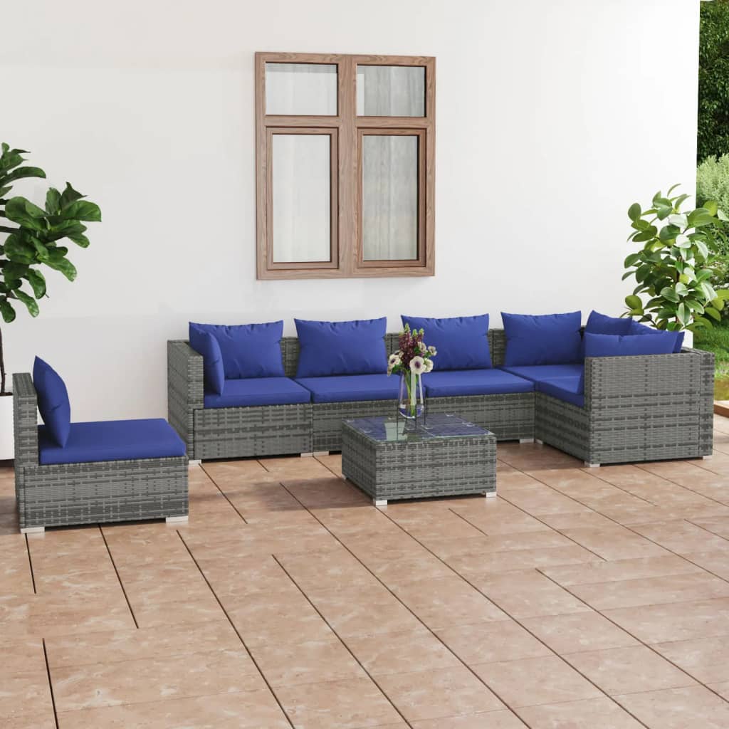 7 Piece Garden Lounge Set With Cushions Poly Rattan Grey
