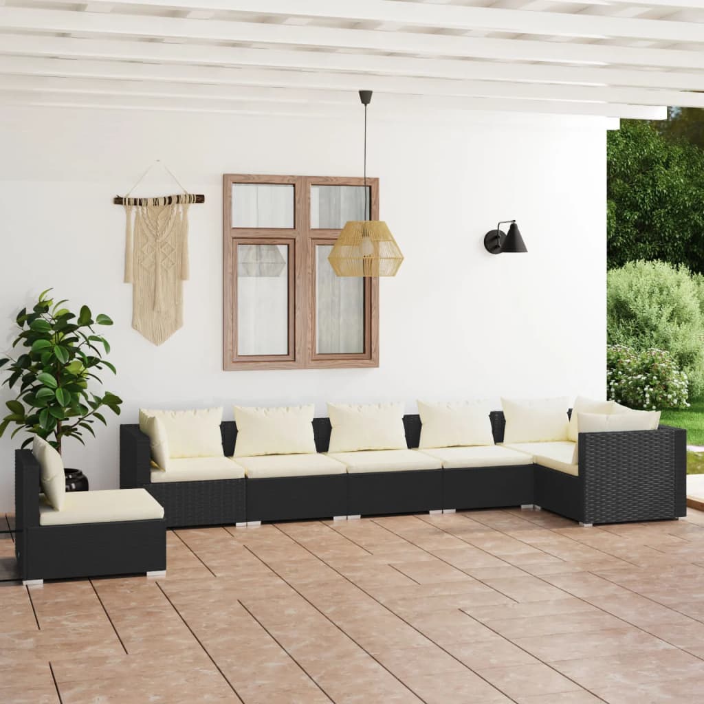 7 Piece Garden Lounge Set With Cushions Poly Rattan Grey