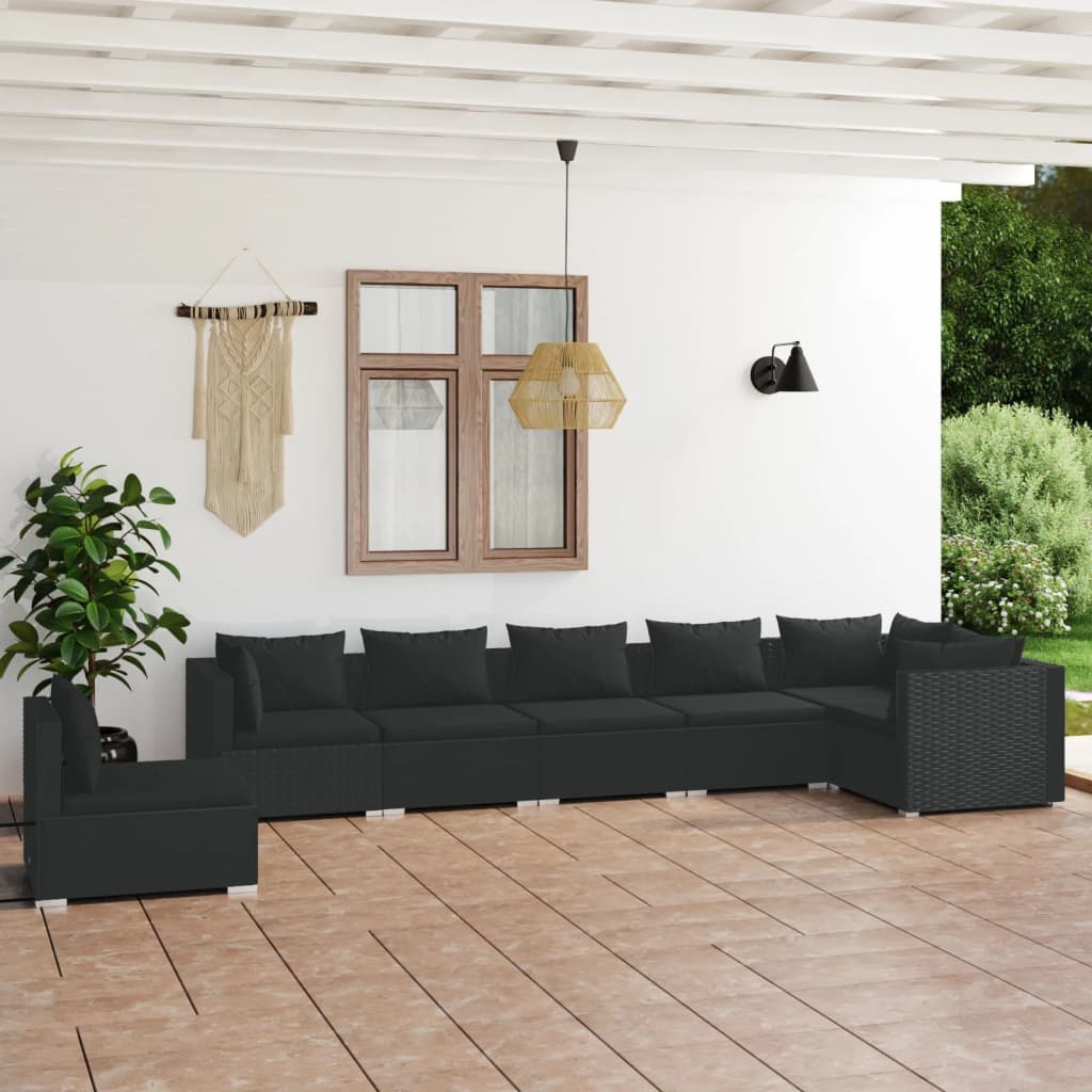 7 Piece Garden Lounge Set With Cushions Poly Rattan Grey