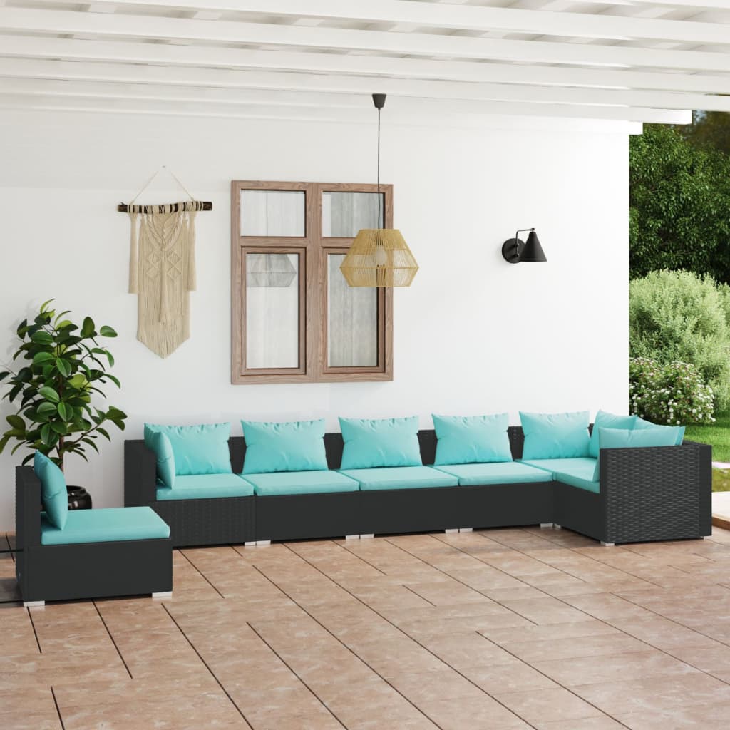7 Piece Garden Lounge Set With Cushions Poly Rattan Grey