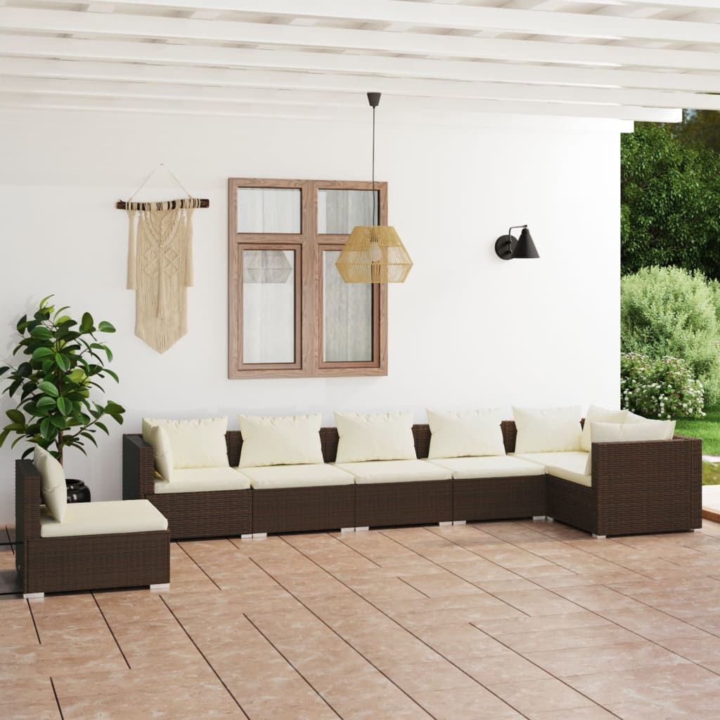 7 Piece Garden Lounge Set With Cushions Poly Rattan Grey