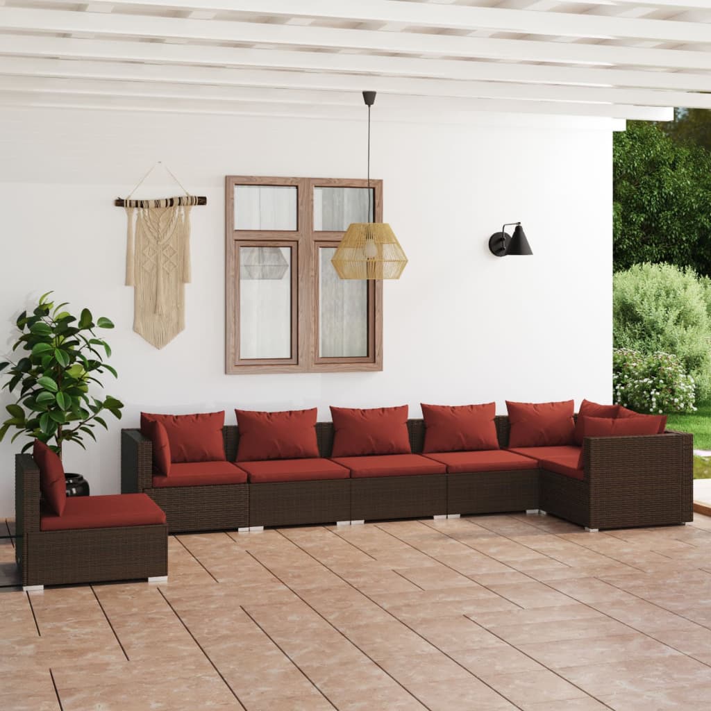 7 Piece Garden Lounge Set With Cushions Poly Rattan Grey