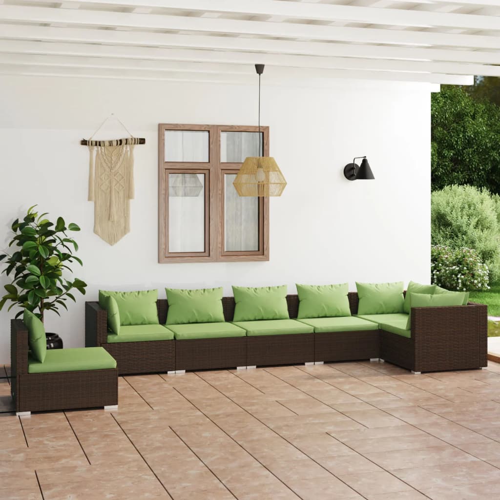 7 Piece Garden Lounge Set With Cushions Poly Rattan Grey
