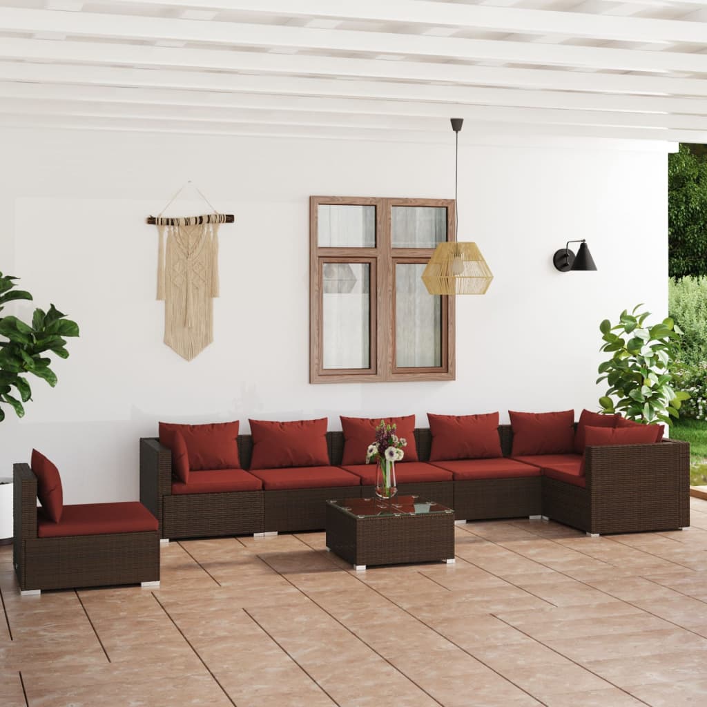 7 Piece Garden Lounge Set With Cushions Poly Rattan Grey
