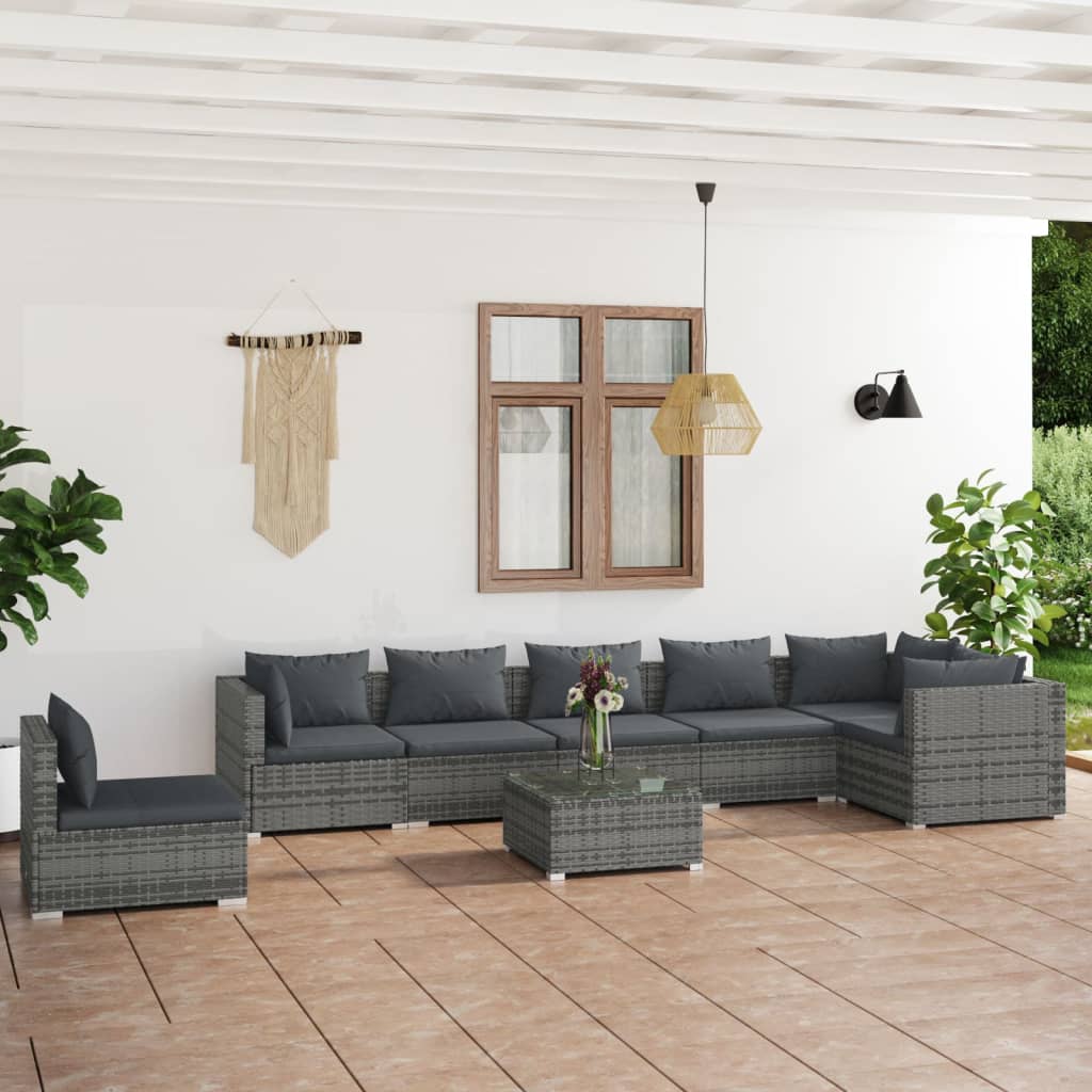 7 Piece Garden Lounge Set With Cushions Poly Rattan Grey