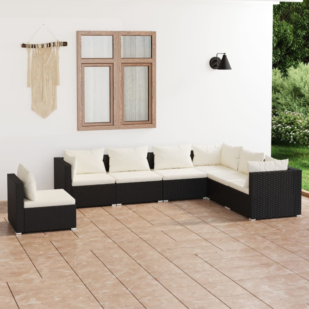 7 Piece Garden Lounge Set With Cushions Poly Rattan Grey