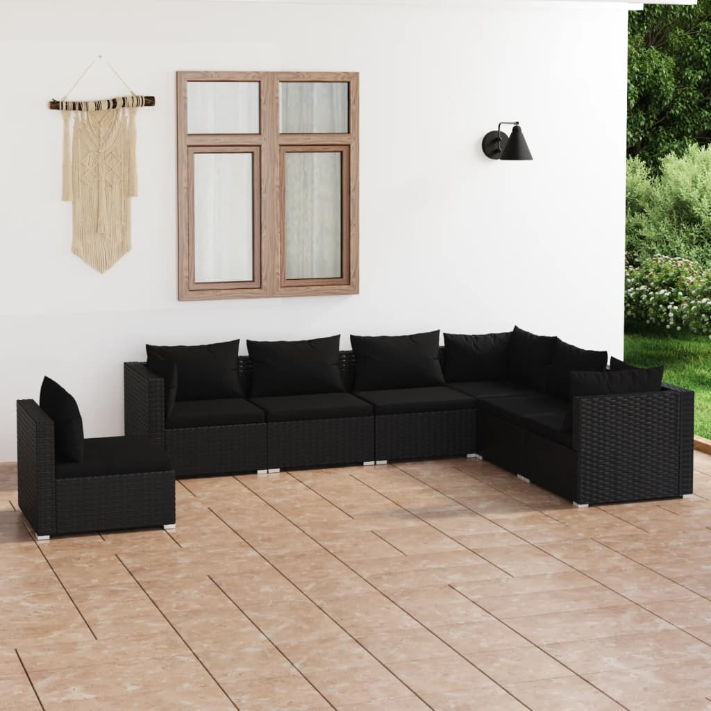 7 Piece Garden Lounge Set With Cushions Poly Rattan Grey