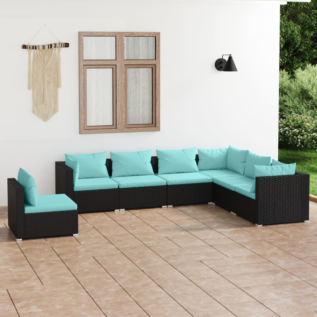 7 Piece Garden Lounge Set With Cushions Poly Rattan Grey