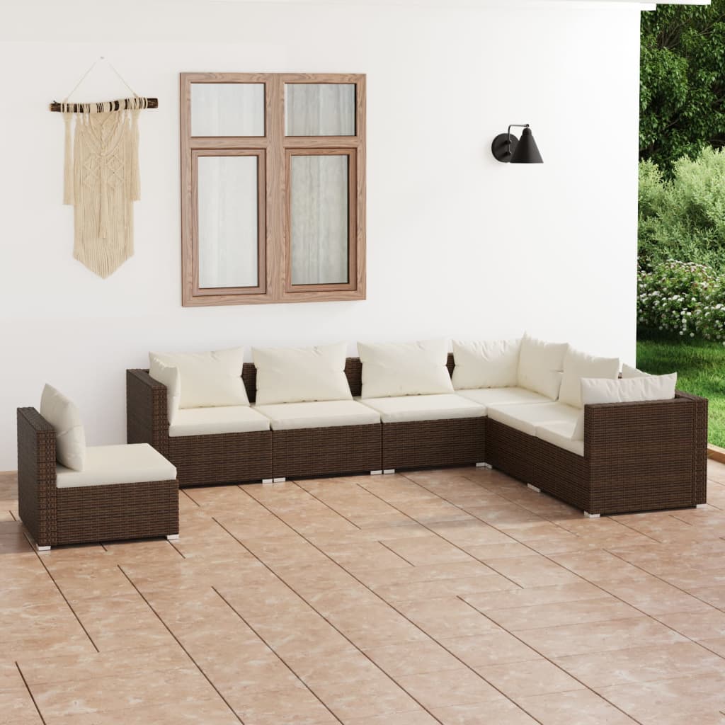 7 Piece Garden Lounge Set With Cushions Poly Rattan Grey