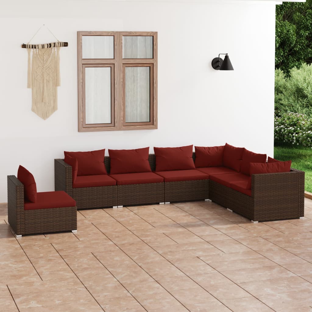 7 Piece Garden Lounge Set With Cushions Poly Rattan Grey