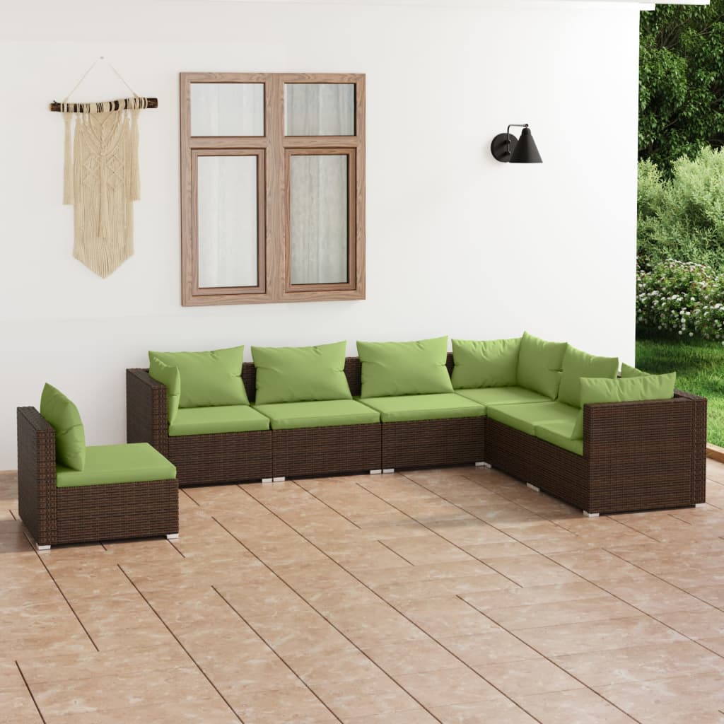 7 Piece Garden Lounge Set With Cushions Poly Rattan Grey
