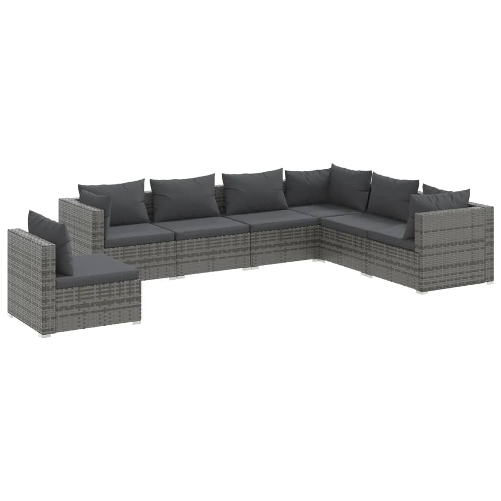 7 Piece Garden Lounge Set With Cushions Poly Rattan Grey