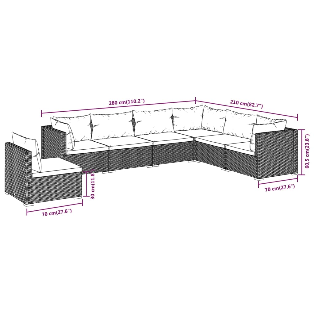 7 Piece Garden Lounge Set With Cushions Poly Rattan Grey