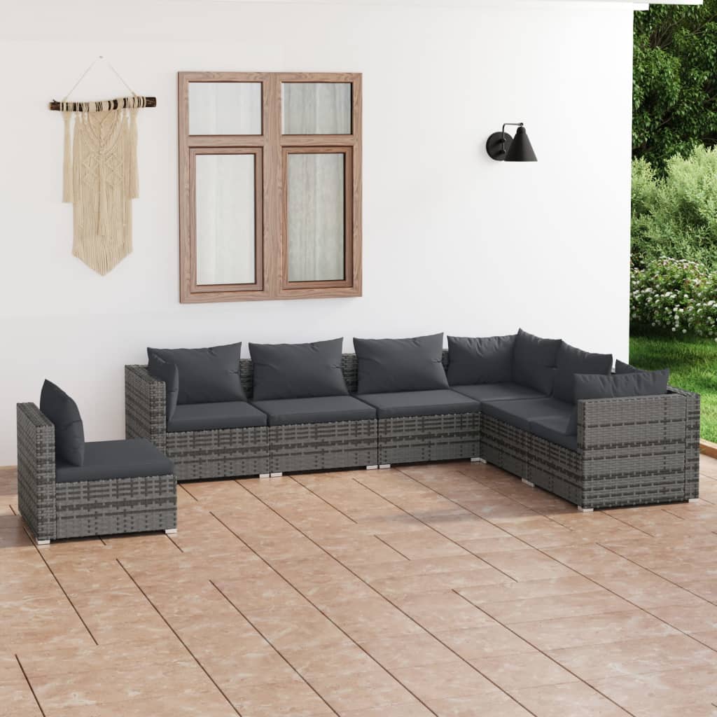 7 Piece Garden Lounge Set With Cushions Poly Rattan Grey