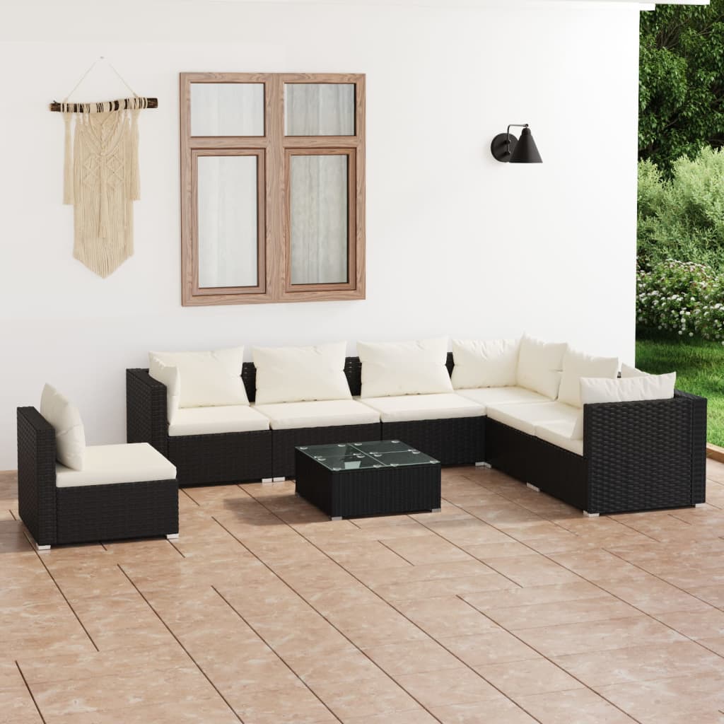 7 Piece Garden Lounge Set With Cushions Poly Rattan Grey