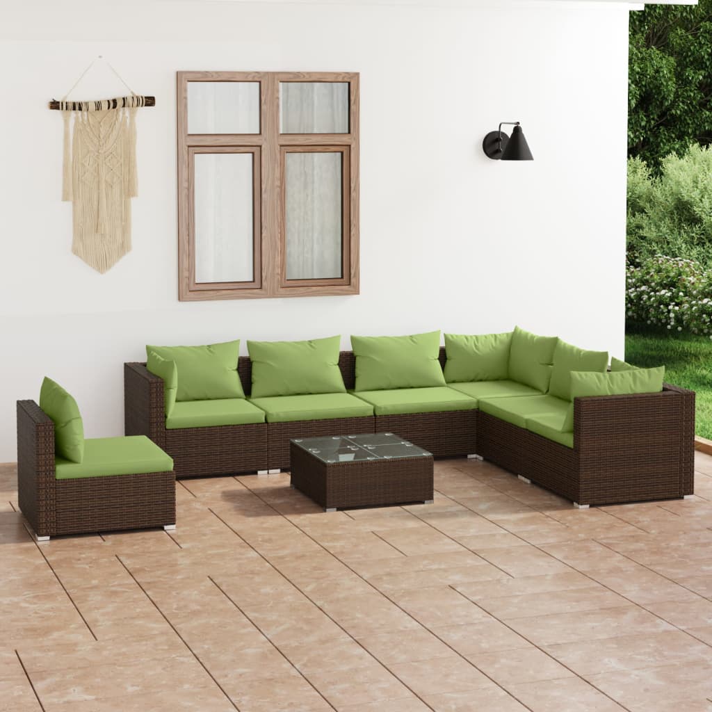 7 Piece Garden Lounge Set With Cushions Poly Rattan Grey