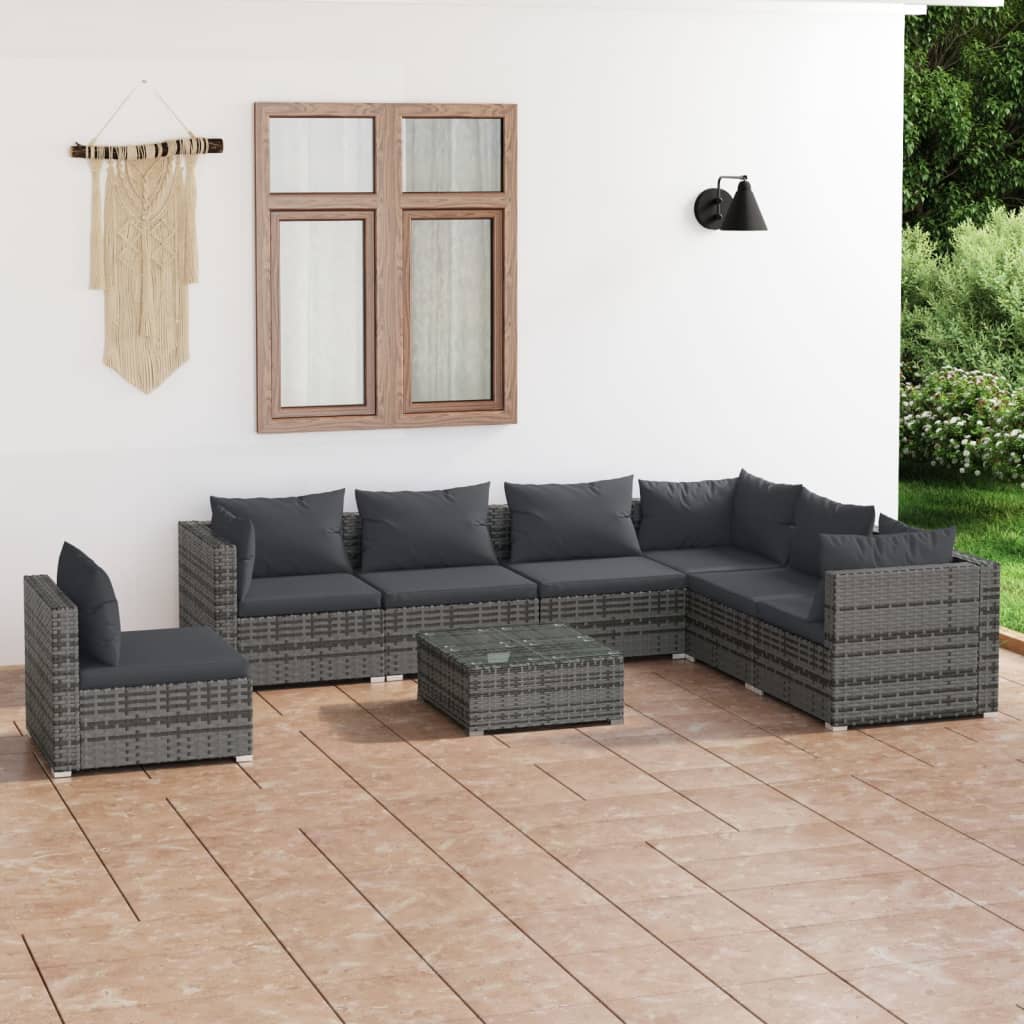 7 Piece Garden Lounge Set With Cushions Poly Rattan Grey