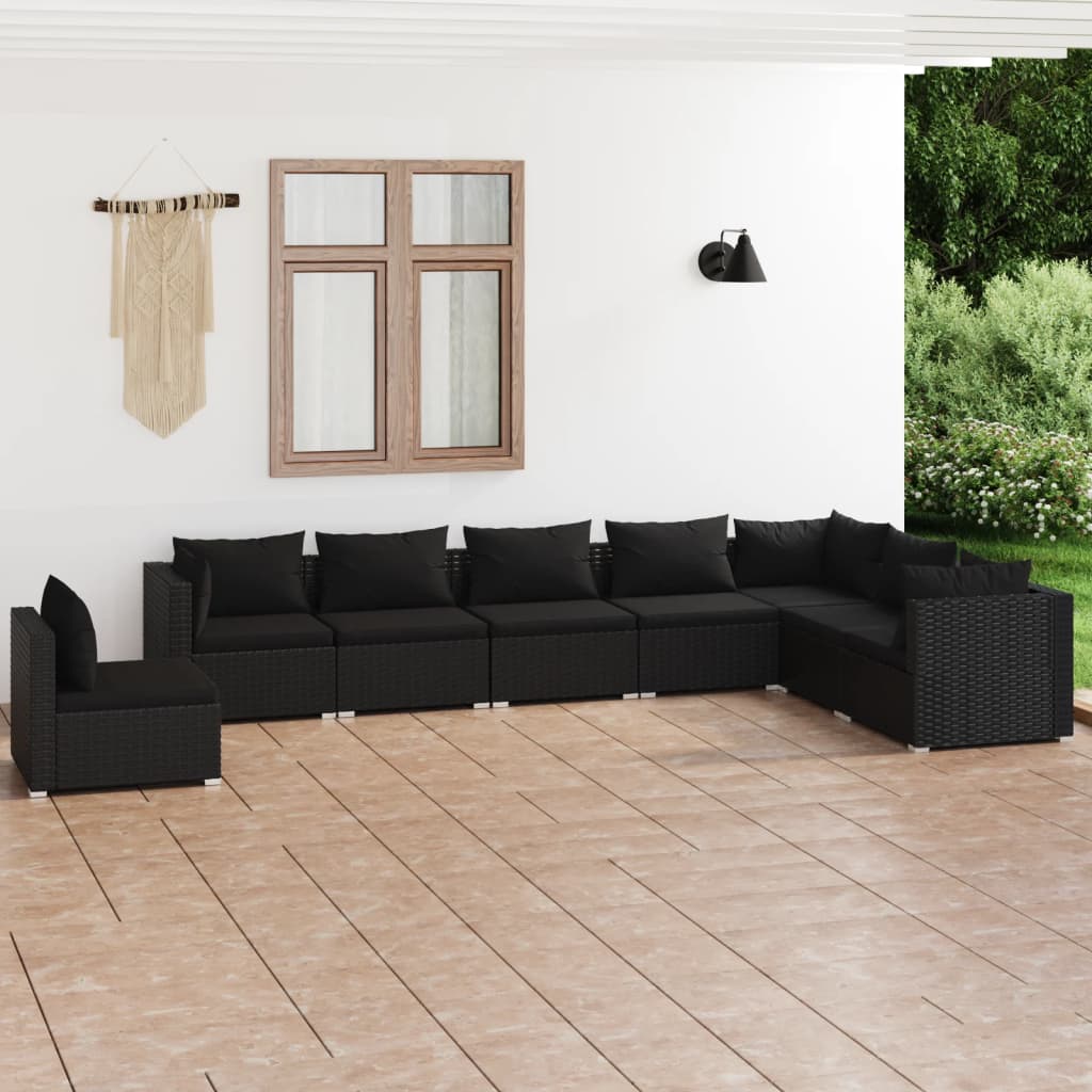 7 Piece Garden Lounge Set With Cushions Poly Rattan Grey