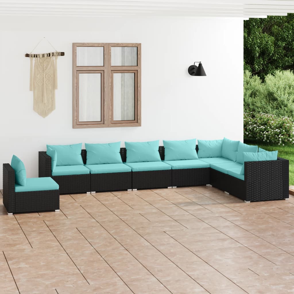 7 Piece Garden Lounge Set With Cushions Poly Rattan Grey