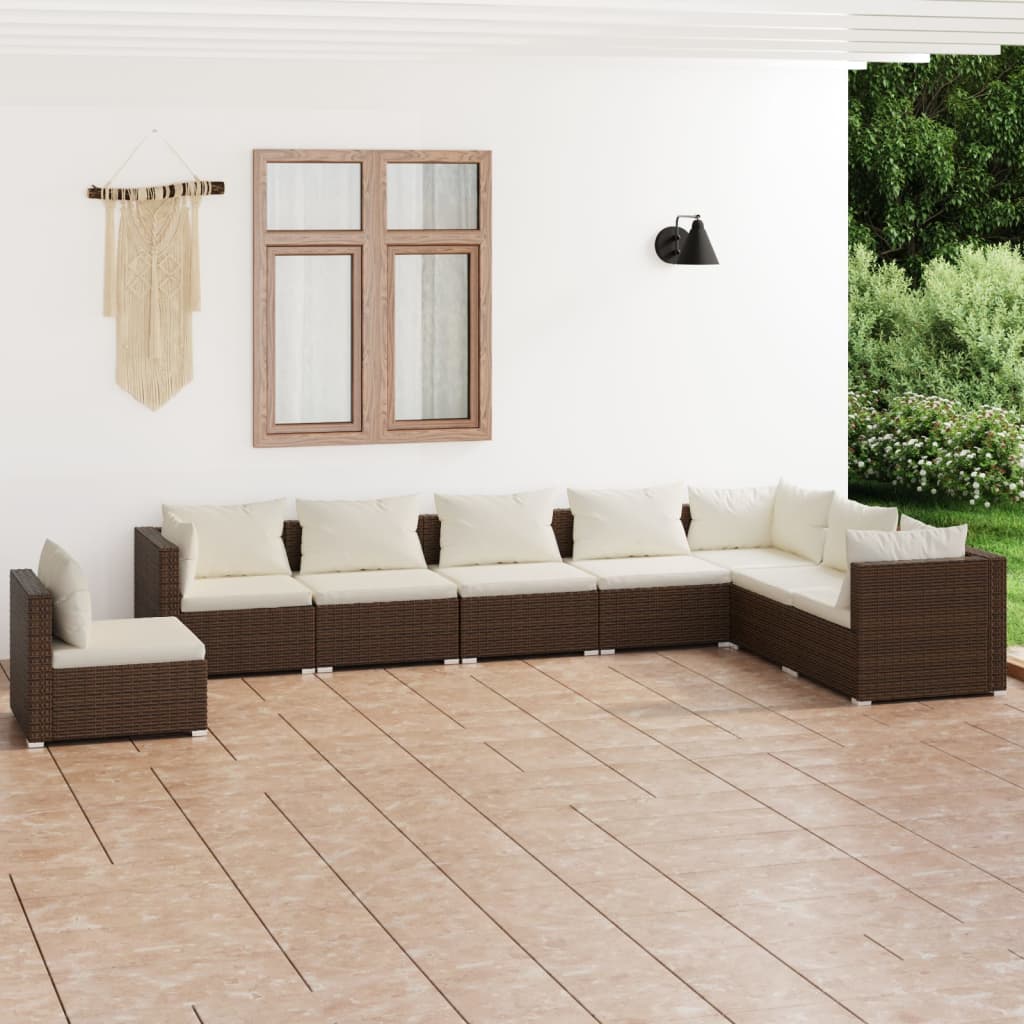 7 Piece Garden Lounge Set With Cushions Poly Rattan Grey