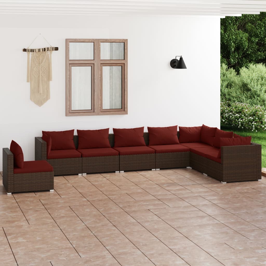 7 Piece Garden Lounge Set With Cushions Poly Rattan Grey